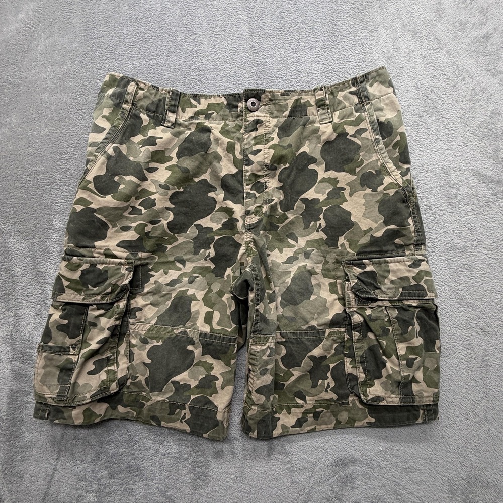 Aeropostale Shorts Mens Measured 38x11 Green Camouflage Cargo Cotton Pockets‎